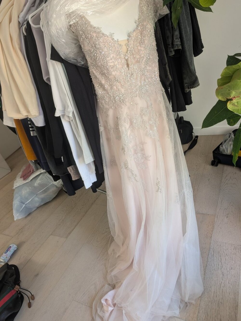 Blush Pink Beaded Formal Gown - Custom Made, Size 4/6